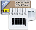 [8 Pack] Fits 6x4 Duct Opening Steel Adjustable Air Supply Grille by Handua | Register Vent Cover Grill for Sidewall and Ceiling | White | Out. Dim.: 7.75" X 5.75"