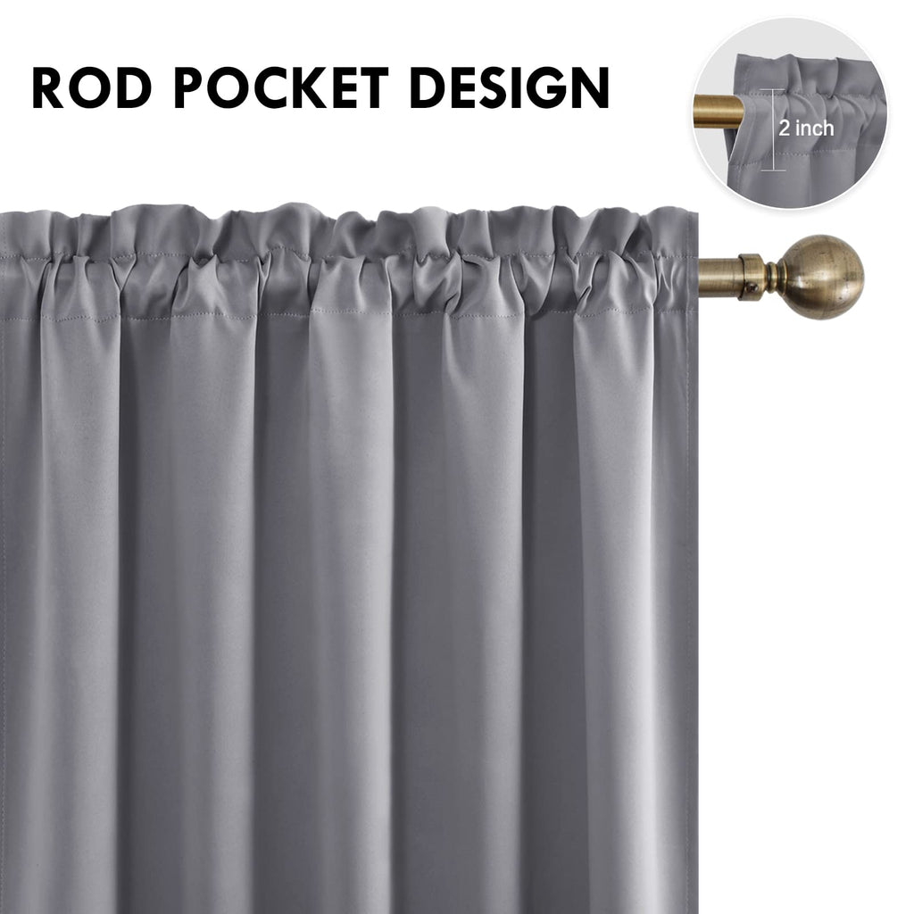 Wide Blackout Curtains for Bedroom Living Room 60 x 63 Inch Long Grey (2 Count)