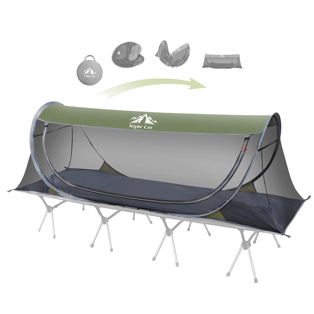Night Cat Pop-up Mosquito Tent: 1 Person Camping Tent with Bug Screen Net Easy Set-up Tent Fits for Camping Cot (Excluded)