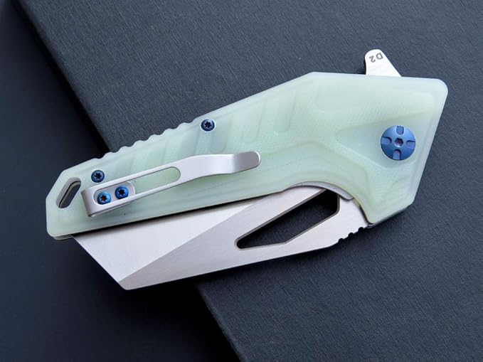 Eafengrow EF933 Pocket Folding Knife EDC D2 Steel Blade Knives G10 Handle Pocket Clip EDC Knife Emergency Outdoor Camping Tools (jade)