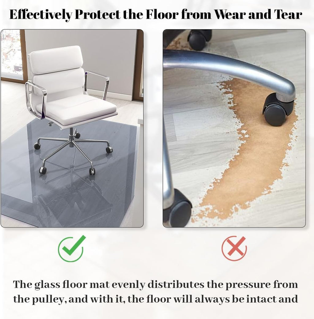 Tempered Glass] 36" x 55" Glass Office Chair Mat for Carpet