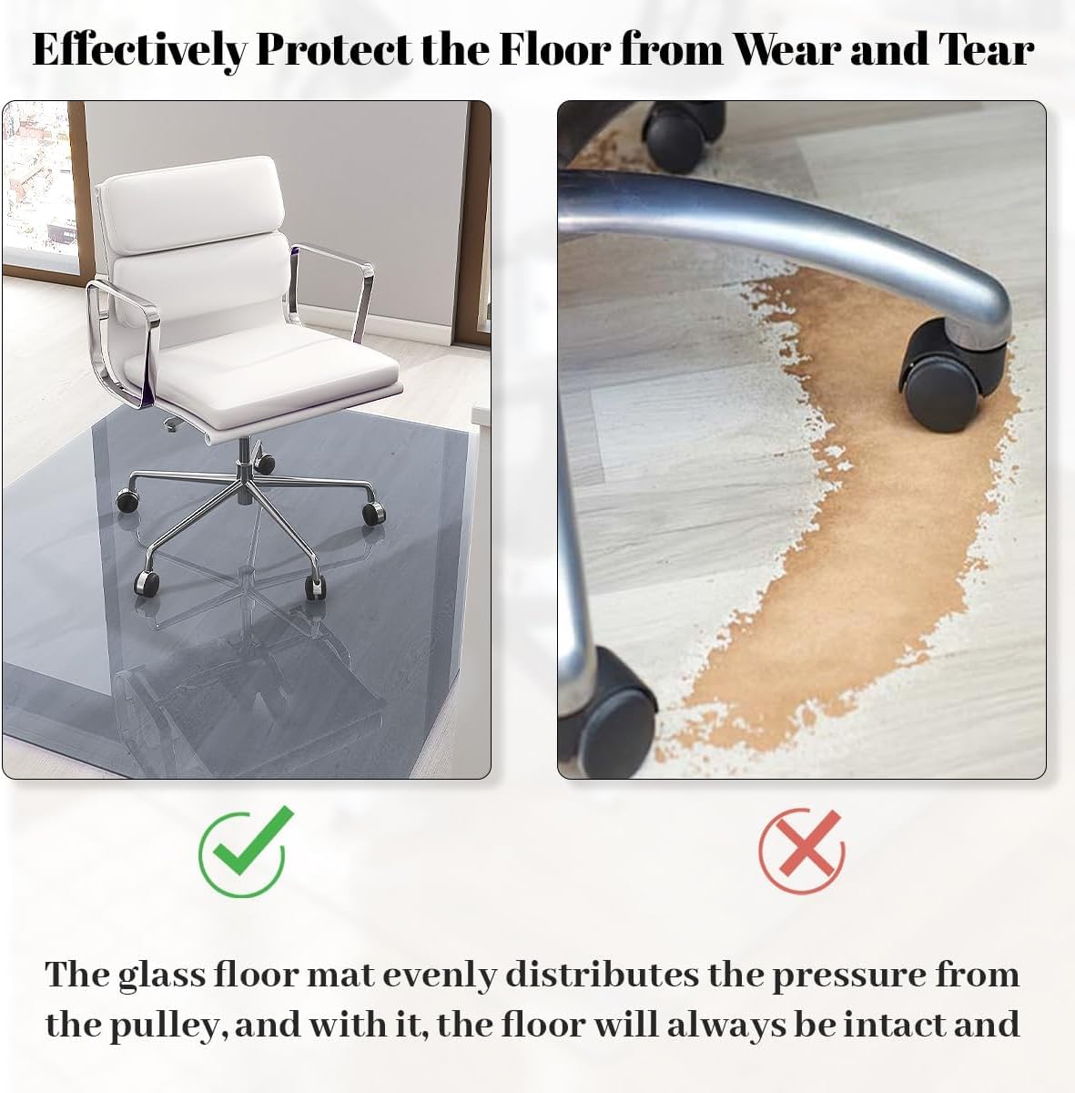 Tempered Glass] 36" x 55" Glass Office Chair Mat for Carpet