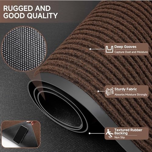 100pointONE Front Door Mat, Heavy Duty Indoor Outdoor Doormat, 96" x 48" Low Profile Outdoor Mats for Home Entrance, Stain and Fade Resistant Welcome Mat Ideal for High Traffic Area, Brown