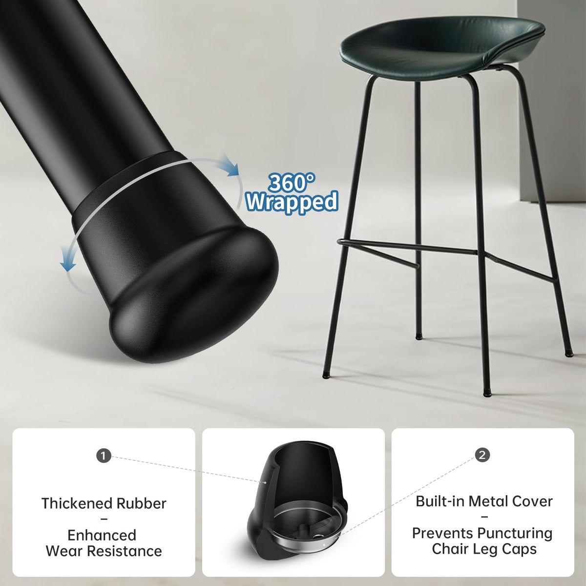 1" Heavy Duty Rubber Chair Leg Caps (8 Count)