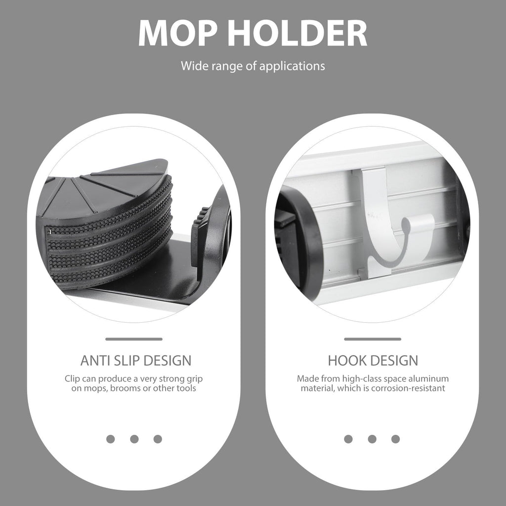 Space Aluminum Mop Holder Wall Mount Broom Hanger Hooks Nail
