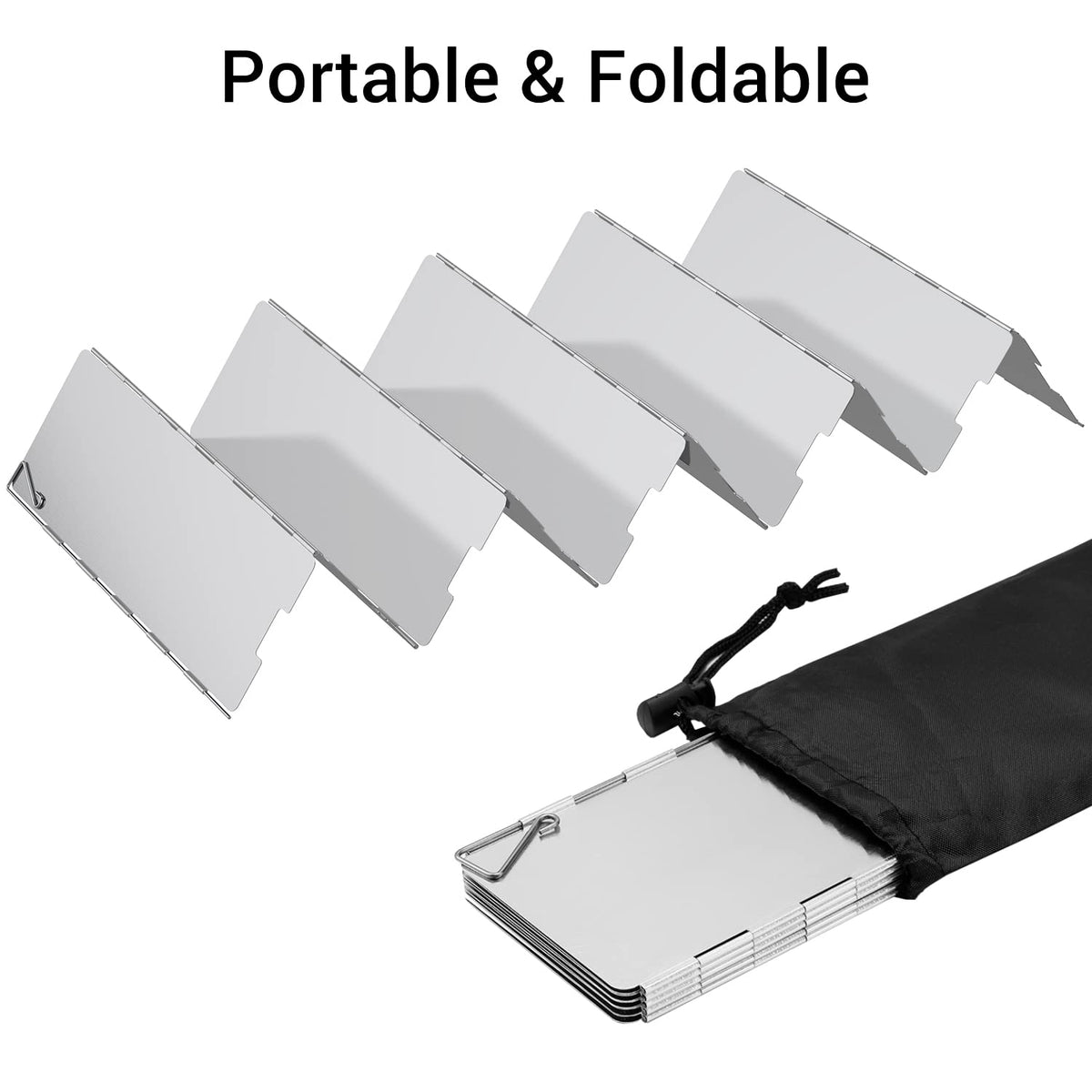 Camp Stove Windscreen, Ohuhu Camping Stove Windscreen 10 Plates Aluminum Folding Portable Camping Stove Windshield Grill Wind Screen for Camp with Carry Bag for Camping Hiking Picnic Backpacking