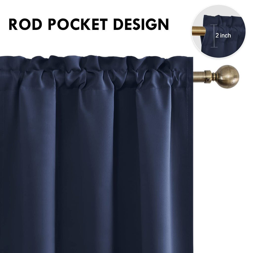 Blackout Curtains for Bedroom Living Room 42 x 72 Inch Long Navy (2 Count)