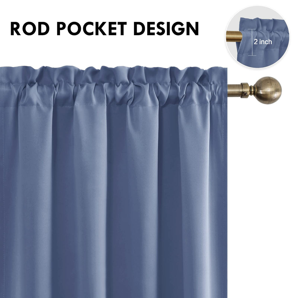 Blackout Curtains for Bedroom 52 x 63 Inch Long Dusty Blue 2 Panels (2 Count)