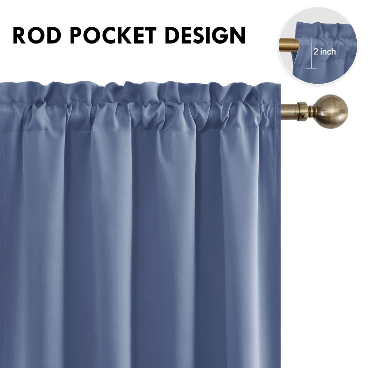 Blackout Curtains for Bedroom 52 x 63 Inch Long Dusty Blue 2 Panels (2 Count)