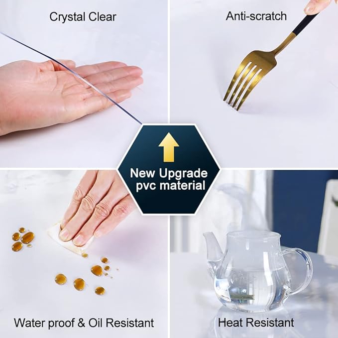 Custom Multisize Clear PVC Table Cover Protector 54x96 Inch Large Plastic Crystal Table Cloths Pad Desktop Protection Rectangular Tablecloth Kitchen Wood Furniture Screen Protective Cover Floor Mat