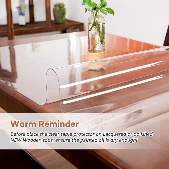 RostiKong 36 x 78 Inch Vinyl Table Protector Clear Transparent Plastic Tablecloth Liner Cover Wipeable Easy Clean Protective Desk Pad Mat PVC Furniture Coffee Accent Dining Conference Tabletop Cover