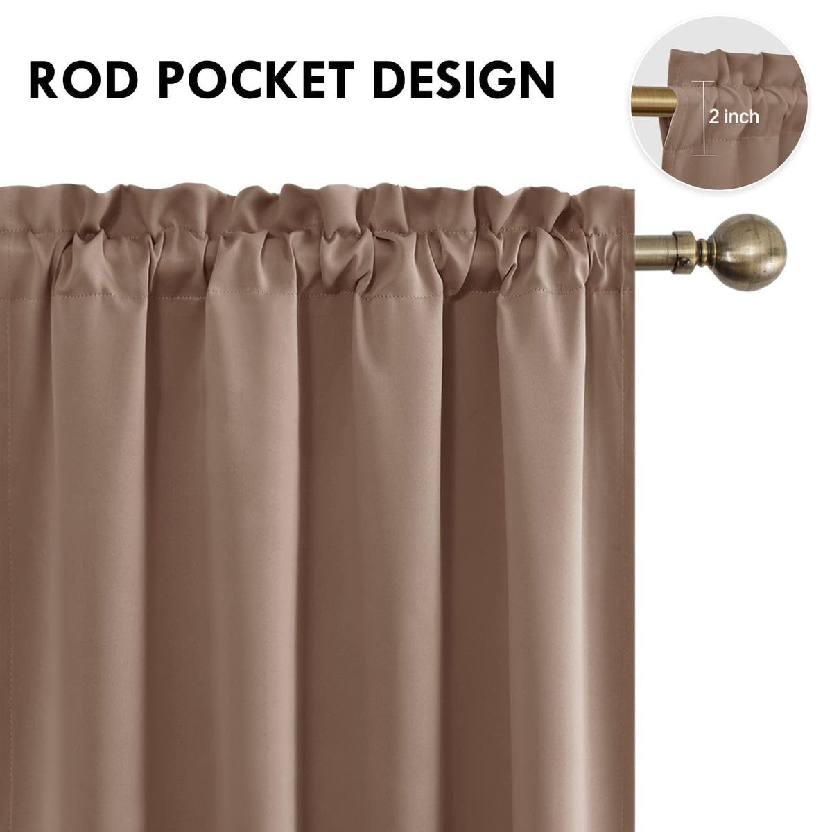 Wide Blackout Curtains for Bedroom Living Room 70 x 84 Inch Long Khaki