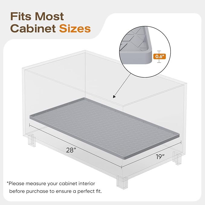 TRZZ Silicone Waterproof Under Sink Mat 28" x 19", Drip Tray and Cabinet Liner for Kitchen and Bathroom, Prevents Water Damage and Organizes Cabinets (Light Grey)