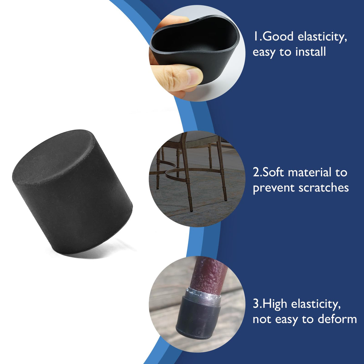 4 Pcs 1" Black Round Rubber Chair Leg Caps (4 Count)