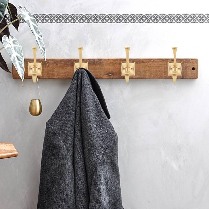 10 Pack Decorative Heavy Duty Towel Hooks for Hanging Robe Double Polished Brass Coat Hooks Wall Mounted with Screws for Key, Towel, Bags, Cup, Hat