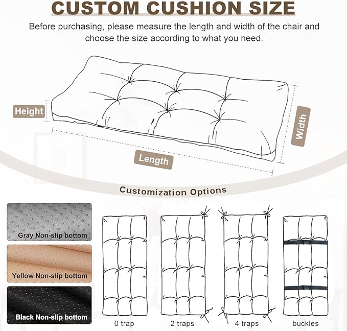 Bench Cushion 47 inches,Indoor/Outdoor Non-Slip Tufted Cushions, Premium Waterproof Linen, Soft Piano Sofa Cushions, High-Density Memory Foam(Light Beige-47x19x4in)