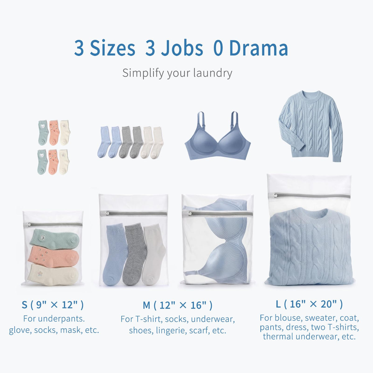 4Pcs Durable Fine Mesh Laundry Bags for Delicates (4 Count)