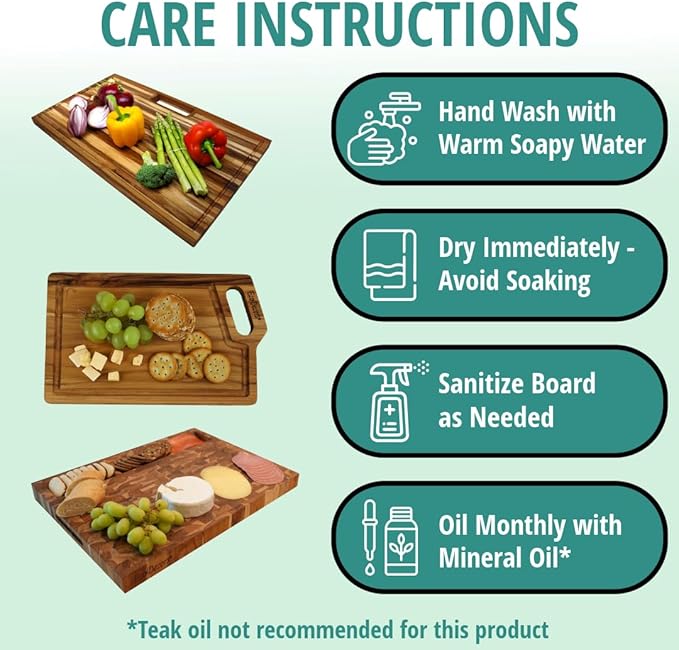 EcoDecors, Teak Edge Grain Cutting Board 17"x18", Solid FSC Teak Wood Butcher Block with Juice Groove, Waste Slot & Handles, Wooden Cutting Board for Kitchen, Carving & Stove-Top Prep