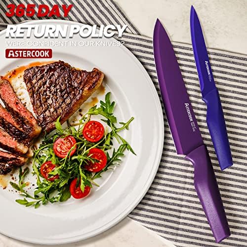 Astercook Knife Set, 12 Pcs Color-Coded Kitchen Knives Set, 6 Color Anti-Rust Coating Stainless Steel Chef Knife Sets with 6 Blade Guards Dishwasher Safe, Perfect Holiday Gifts for Kitchen