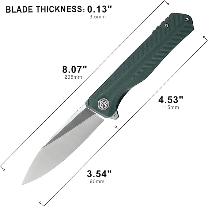 Petrified fish G10 handle D2 steel blade 2CR13 liner ball bearing flipper folding knife camping hunting EDC pocket tool PF818 (Green, Satin)