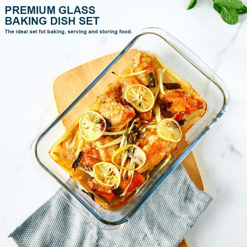 M MCIRCO 8 Piece Deep Glass Baking Dish with Lids, BPA free, Green