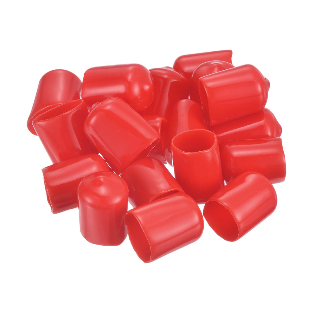 20pcs Rubber End Caps 15.5mm ID Vinyl Round Tube Bolt Cap Cover Thread Protectors Red