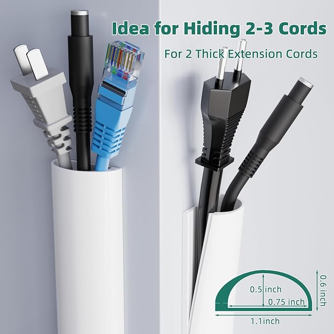 Cord Hider Raceway Kit, 78 inch Wall Cable Hider for 1-2 Cable, Silicone Material Hiding Wall Mount TV Powers Cords in Home Office, W0.75 H0.5in White
