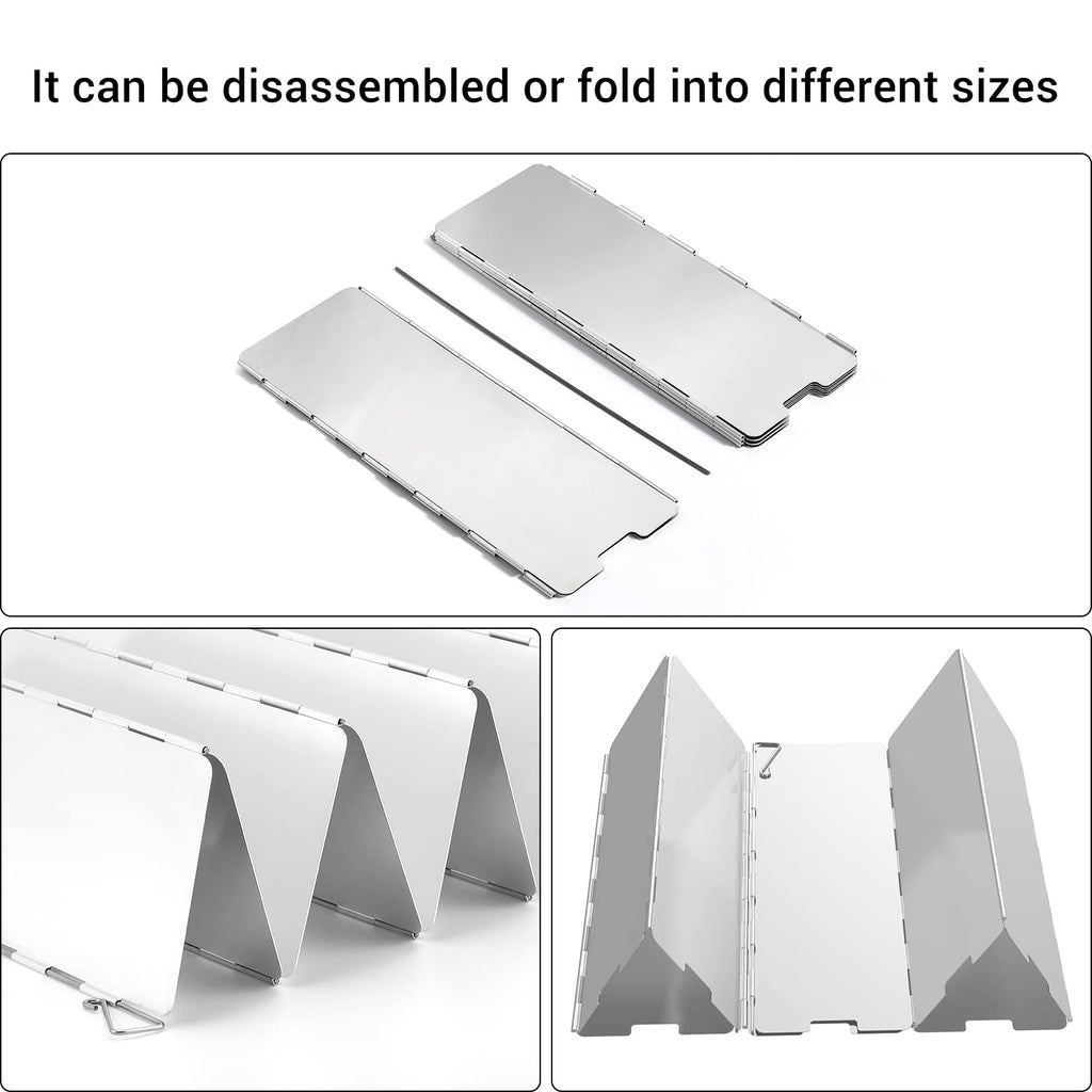 Camp Stove Windscreen, Ohuhu Camping Stove Windscreen 10 Plates Aluminum Folding Portable Camping Stove Windshield Grill Wind Screen for Camp with Carry Bag for Camping Hiking Picnic Backpacking
