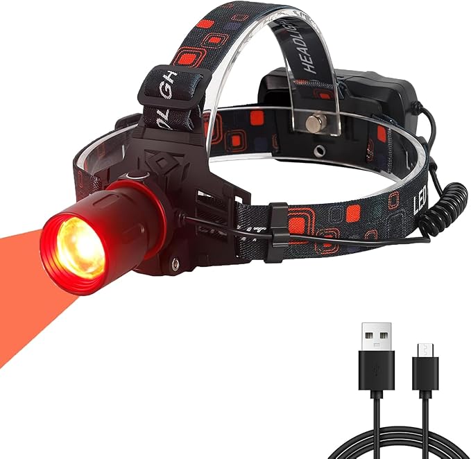 XLENTGEN Red Light Hunting Headlamp Rechargeable Red LED Headlamps 3 Modes Super Bright Red Headlamp for Coon Coyote Hog Predator Hunting Astronomy & Night Photography (Batteries Included)