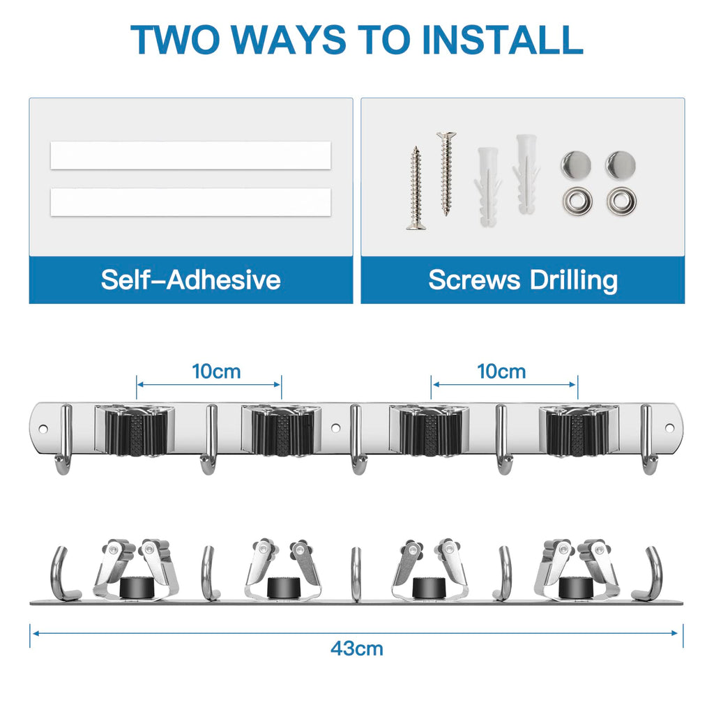 Broom Holder Wall Mount Stainless Steel Mop Organizer