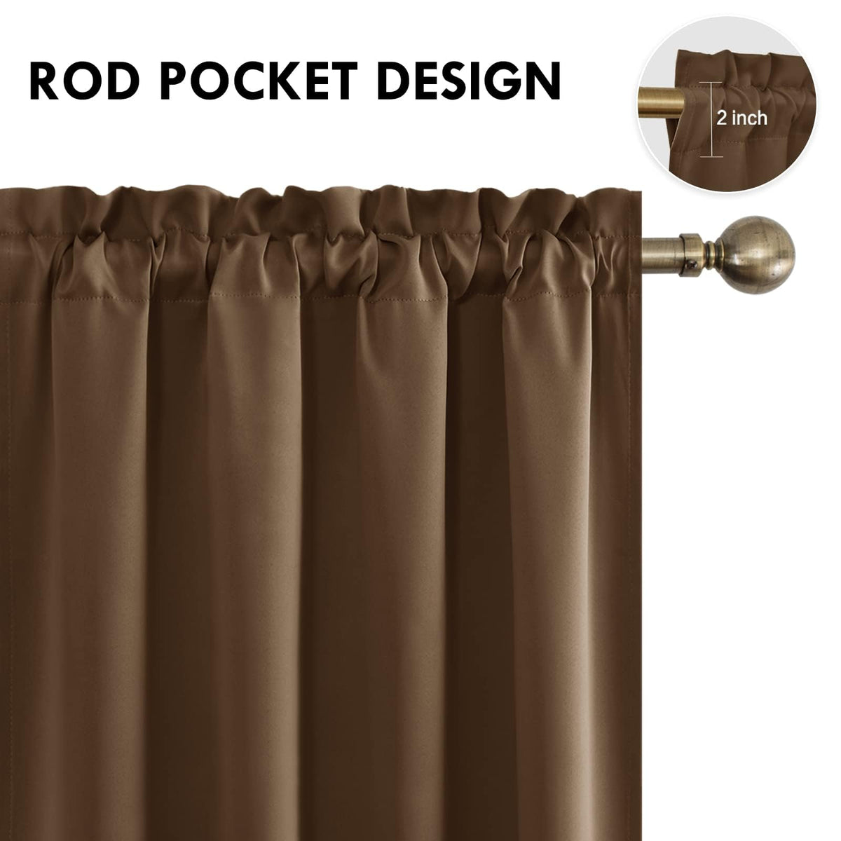 Short Blackout Curtains 52 x 36 Inch Long for Kitchen RV Bunk Brown (2 Count)