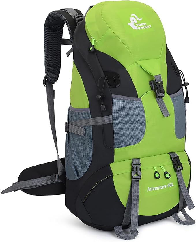 Bseash 50L Hiking Backpack, Water Resistant Lightweight Outdoor Sport Daypack Travel Bag for Camping Climbing Skiing Cycling (Green - No Shoe Compartment)