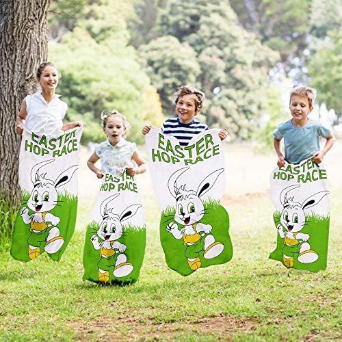6PCS Bunny Potato Sack Race Bags - Spring Easter Outdoor Lawn Backyard Games - Fun Easter Party Games Sack Race Bags for Kids and Adults (23.5"×41")