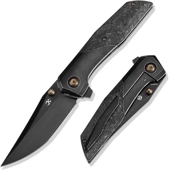 KANSEPT Deadite Pocket Folding Knives for Men Women Camping Hiking 3.52'' Blackwash CPM S35VN Blade EDC Knife with Blackwash Titanium with Shred Carbon Fiber Handle Everyday Carry K1081A5