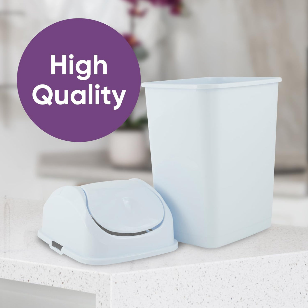 Kitchen Trash Can with Swing Top Lid 9 Gallon Slim Waste Bin 37 Qt Sturdy Plastic Garbage Can Medium Recycling Bin for Office
