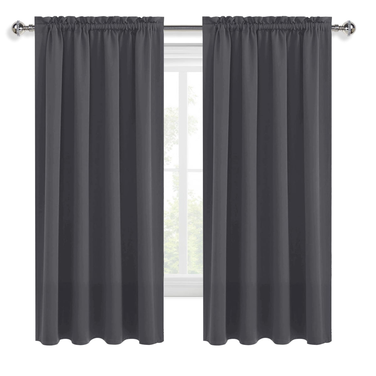 Blackout Curtains for Bedroom 52 x 45 Inch Long Dark Grey 2 Panels (2 Count)