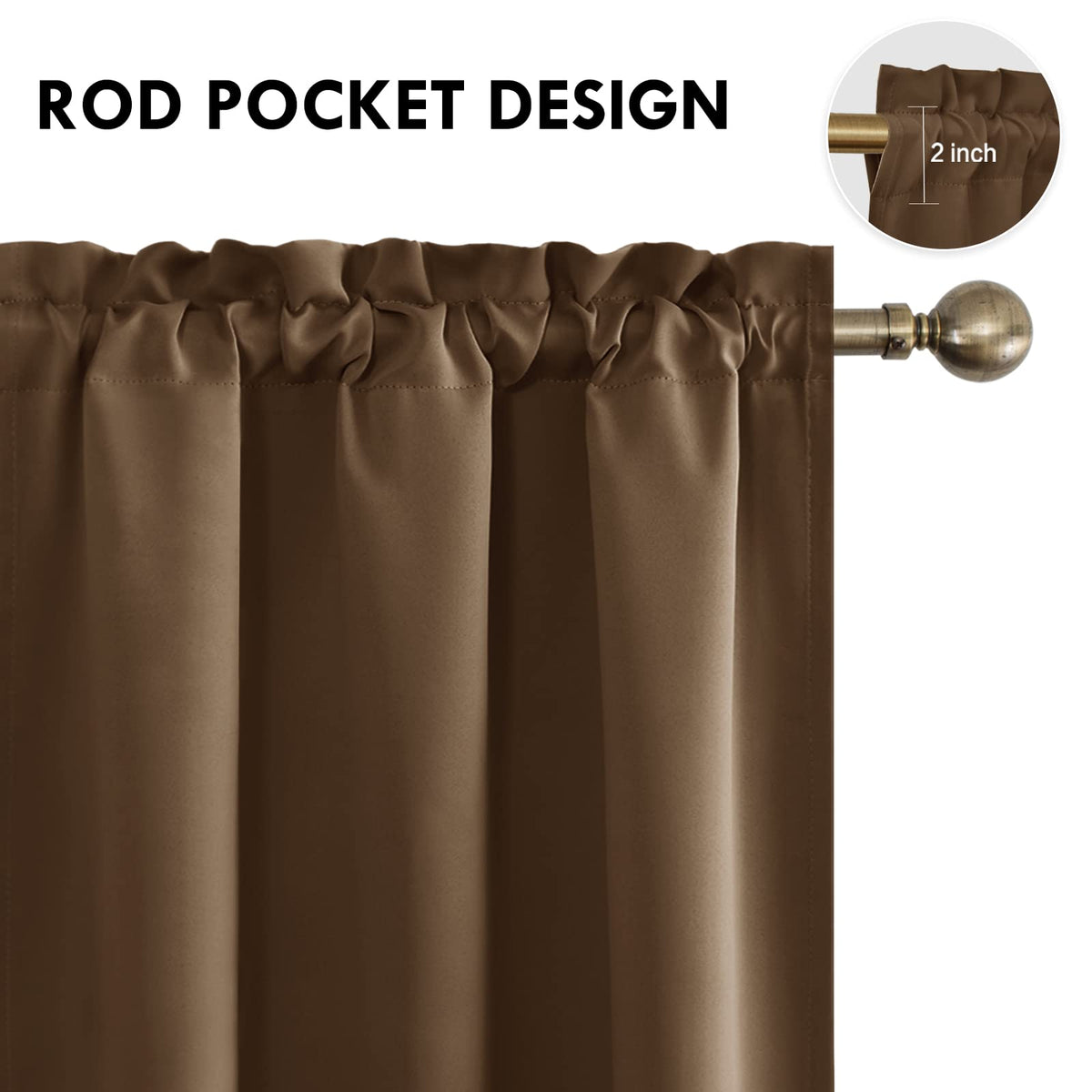Blackout Curtains for Bedroom Living Room 38 x 63 Inch Long Brown (2 Count)