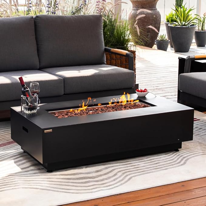 Westwood 50” Propane Fire Pit Smokeless Firepit Outdoor Gas Fire Pit for Outside Patio Firepit Table Includes Rain Cover Converter Kit Lava Rocks Lid CSA Certified