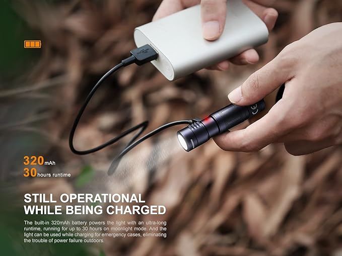EdisonBright Fenix E05R 400 Lumen USB Rechargeable EDC Keychain Flashlight Charging Cable Carrying case (Mint Green)