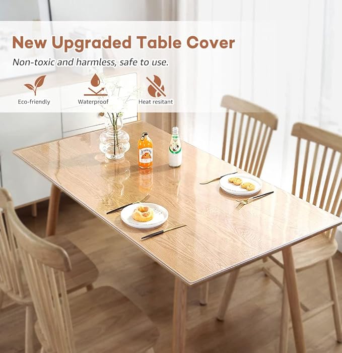 RostiKong 46 x 60 Inch Plastic Crystal Table Protector Pad Large Clear PVC Vinyl Tablecloth Heat Resistant Desk Mat Wood Marble Kitchen Furniture Protector for 5ft Rectangle Dining Coffee End Table