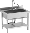 40Inch Stainless Steel Utility Sink,Free Standing Single Bowl Kitchen Sink with Left Right, Cold and Hot Water Pipe, Indoor and Outdoor for Laundry Room Farmhouse Kitchen