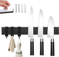 Magnetic Knife Holder With 3 Hooks, 12 Inch Knife Magnetic Strip No Drilling Adhesive Magnetic Knife Holder for Wall Mount Fridge Refrigerator, Magnet Bar Tool Holder Organizer RV Kitchen Gadgets
