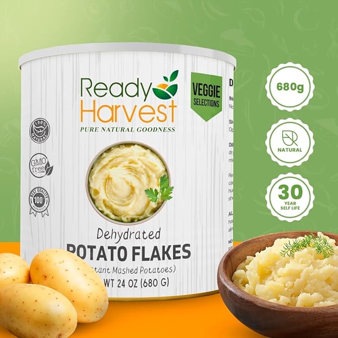 Ready Harvest Dehydrated Food - Potato Flakes | Emergency Food | Instant Mashed Potatoes | #10 Can | 30-Year Shelf Life | Cans Filled to the Top