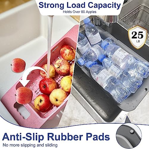 ROTTOGOON Collapsible Colander Strainer, Expandable Over the Sink Colander for Kitchen, Adjustable Silicone Sink Strainer, Foldable Large Colanders Basket to Wash Vegetable, Fruit, 15" to 19.8", Gray