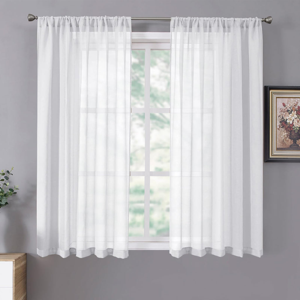 Sheer Curtains Living Room Linen Textured Curtain Sheers Light Filtering Voile Rod Pocket Curtains for Bedroom (2 Count)