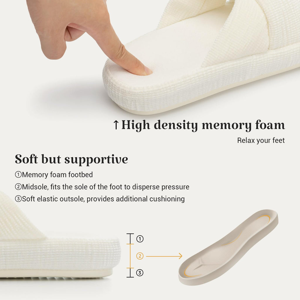 Slippers for Women Memory Foam House Bedroom Bow Crossbands Pearlescent Slipper Shoes Comfy Trendy Gift Slippers White Size 11 12 10.5