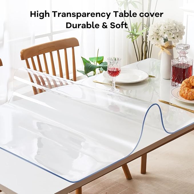 40x52 inch Thick Clear PVC Dining Table Protector Plastic Tablecloth Desk Cover Pad Mat Wooden Furniture Coffee Glass Bistro Bar Table Cloth Top Topper Protection Waterproof Rectangular Vinyl Plastic