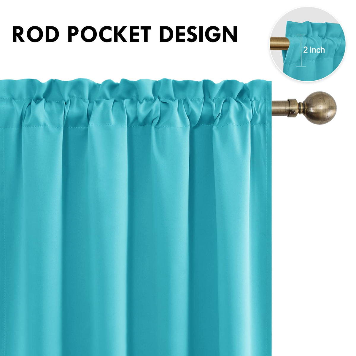 Blackout Curtains for Bedroom Living Room 52 x 54 Inch Long Turquoise (2 Count)