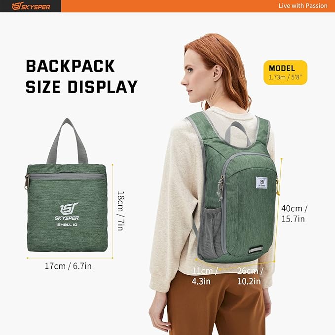 SKYSPER Small Daypack 10L Hiking Backpack Packable Lightweight Travel Day Pack for Women Men