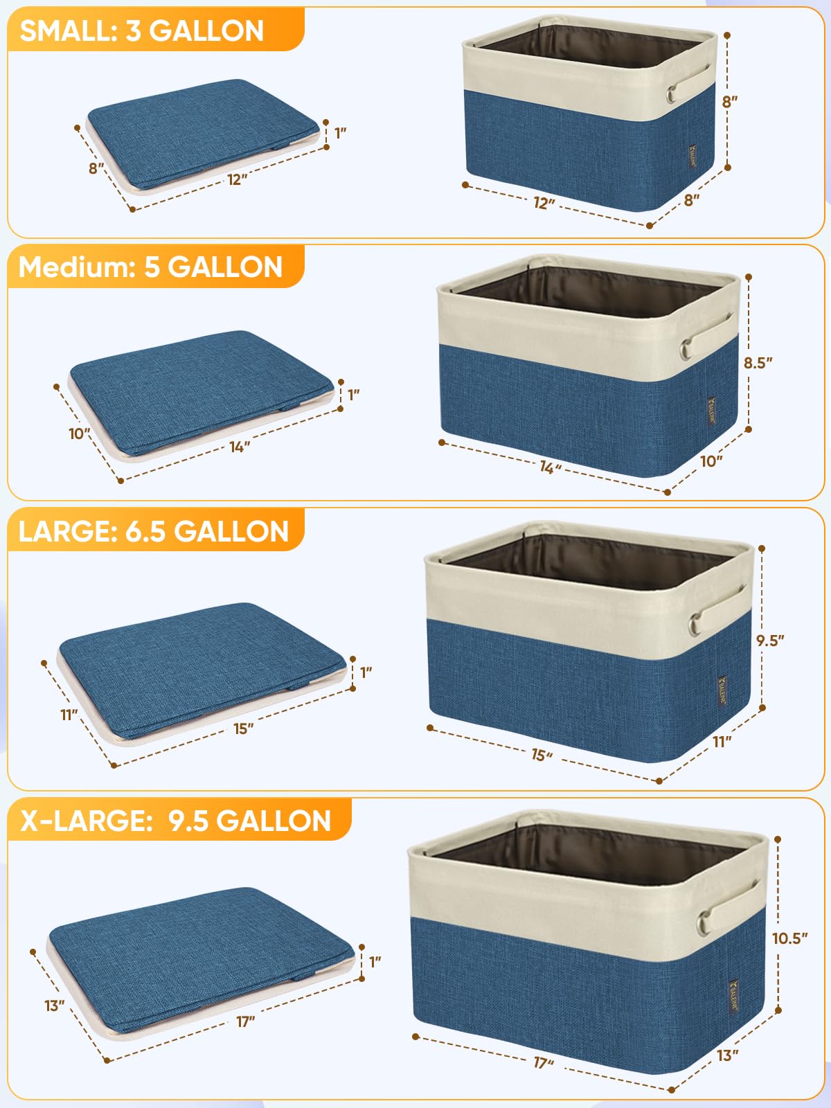 4 Pack Fabric Closet Storage Bins for Shelves (4 Count)